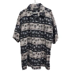 Cactus Black Label Mens Hawaiian Shirt XL Tan Black Palm Print Short Sleeve